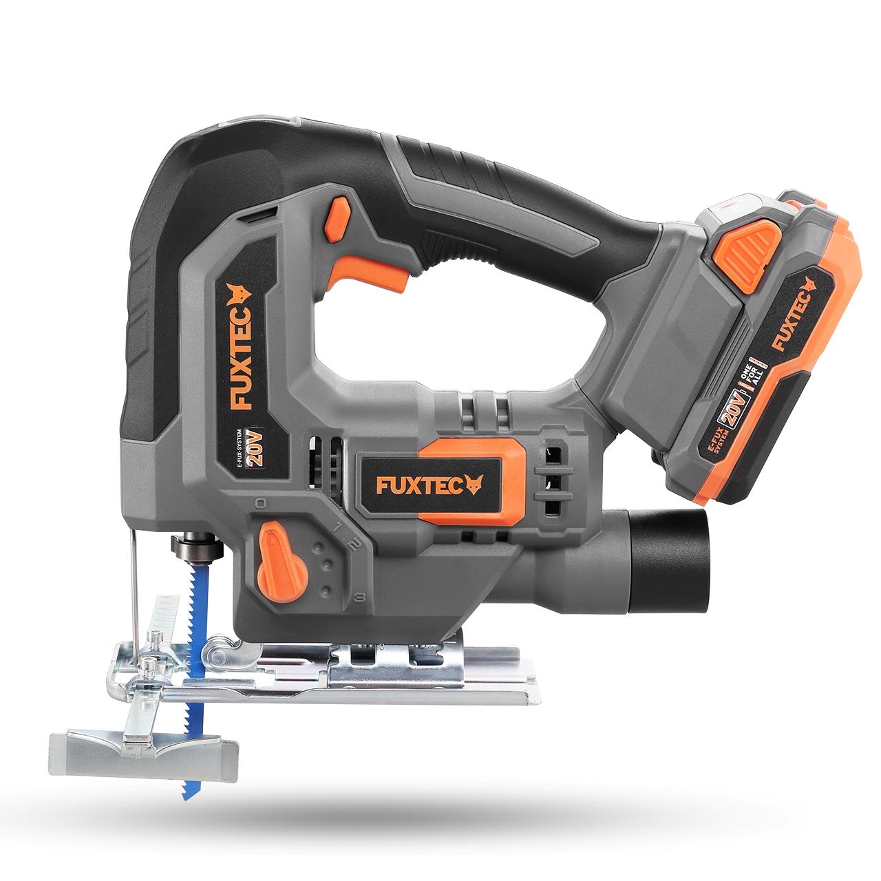 FUXTEC 20V accu decoupeerzaag FX-E1JS20 SET met 1 x accu 2Ah, 1 x lader 1A