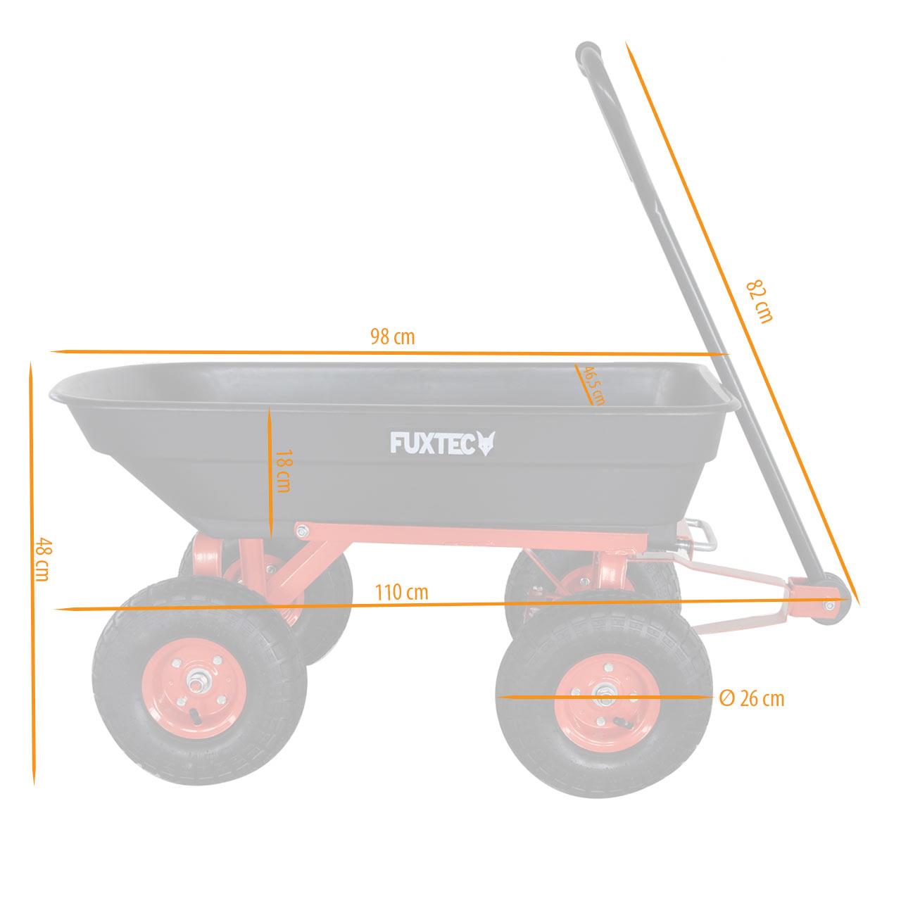 FUXTEC tuinkar zwart - Met comfortabel stuur en rubberen handgreep - Max. Hoogte belasting: 300 kg - FX-KW2175