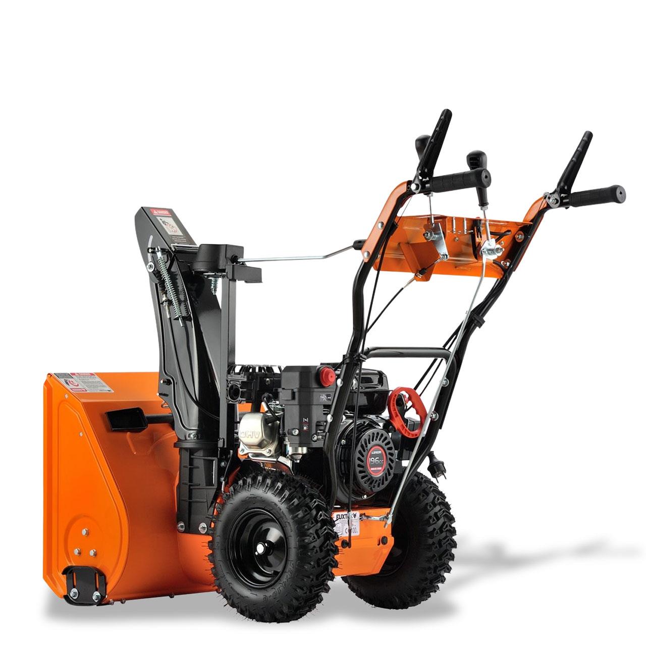 De FUXTEC sneeuwfrees FX-SF2196 heeft een motorvermogen van 5,5 pk en een werkbreedte van 61 cm.