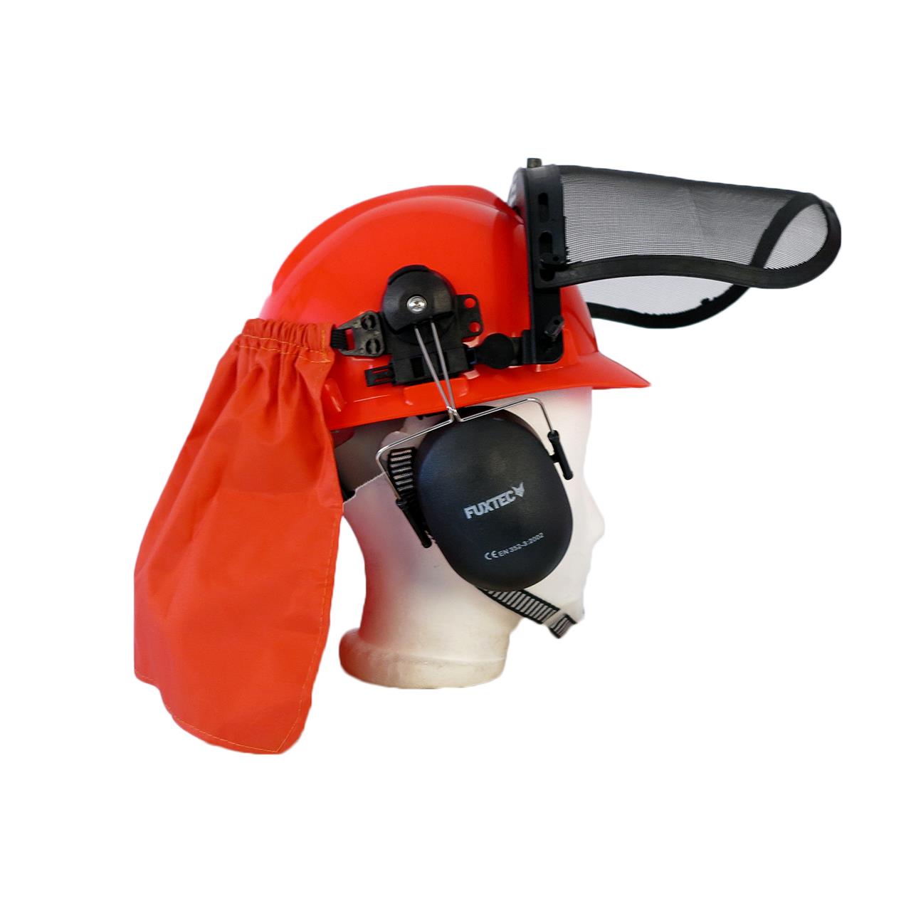 FUXTEC veiligheidshelm met nekbescherming en gehoorbescherming - werkkleding / bosbouw
