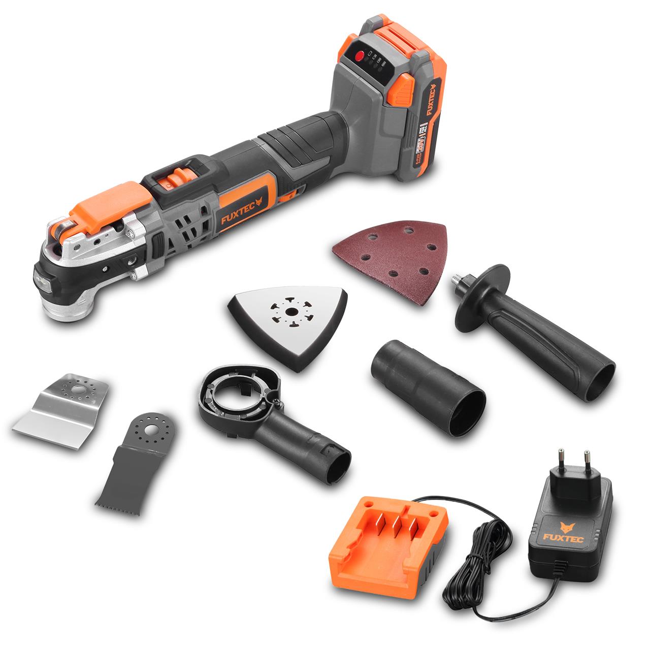 FUXTEC 20V multifunctioneel accugereedschap FX-E1MT20 SET met 1 x accu 2Ah, 1 x lader 1A