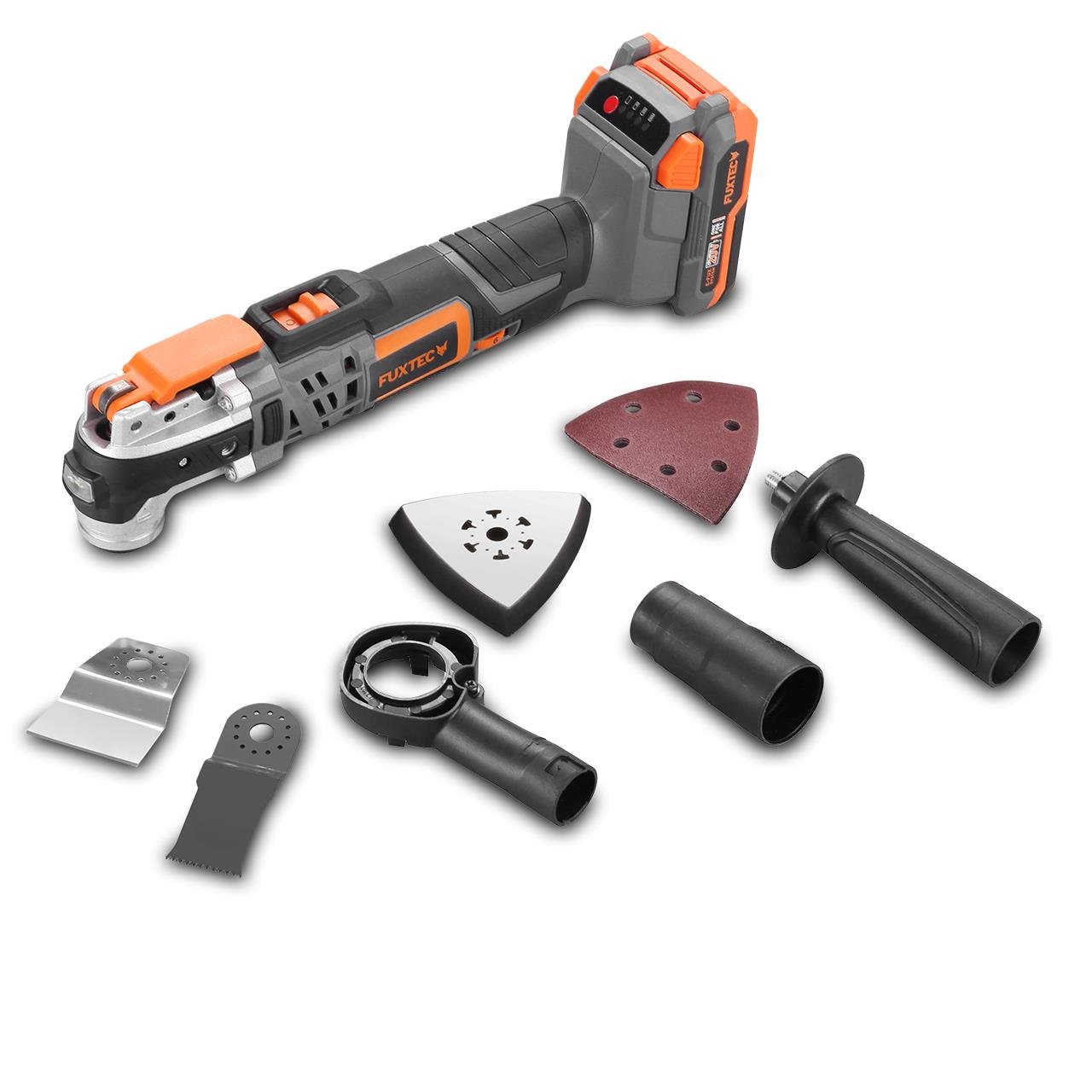 FUXTEC 20V multifunctioneel accugereedschap FX-E1MT20 SET met 1 x accu 2Ah, 1 x lader 1A