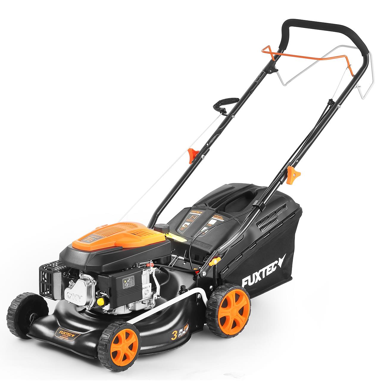 FUXTEC Grasmaaier Benzine - 43cm - Zelfrijdend / Zelftrekkend / Achterwielaandrijving - Mulchfunctie - Opvangbak 40L - FX-RM4346