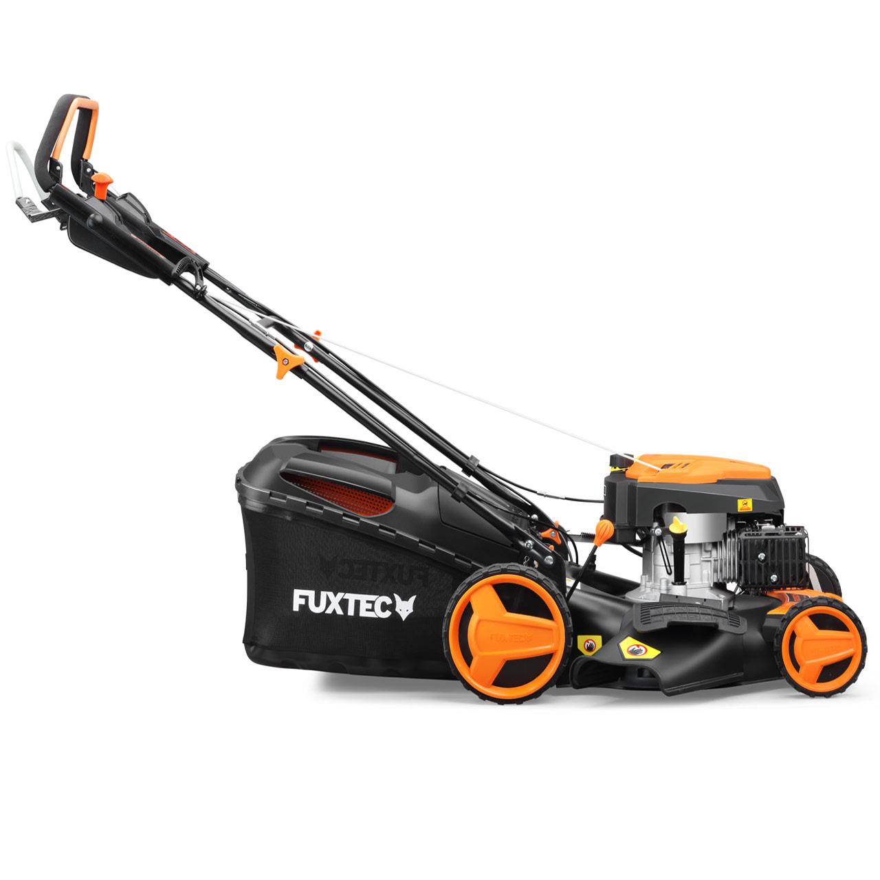 FUXTEC Grasmaaier Benzine - 51cm - Zelfrijdend / Zelftrekkend / Achterwielaandrijving - Mulchfunctie - Opvangbak 60L - FX-RM5196PRO