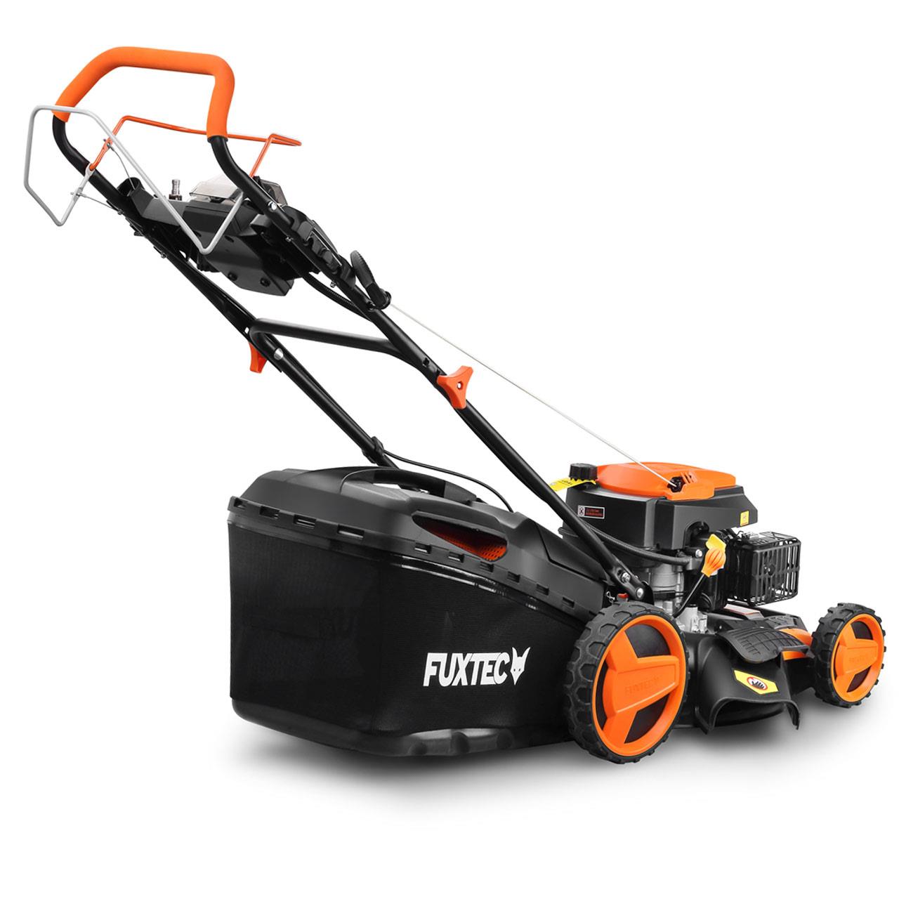 FUXTEC Grasmaaier Benzine - E-Start - 51cm - Zelfrijdend / Zelftrekkend / Achterwielaandrijving - Mulchfunctie - Opvangbak 60L - FX-RM5196eS