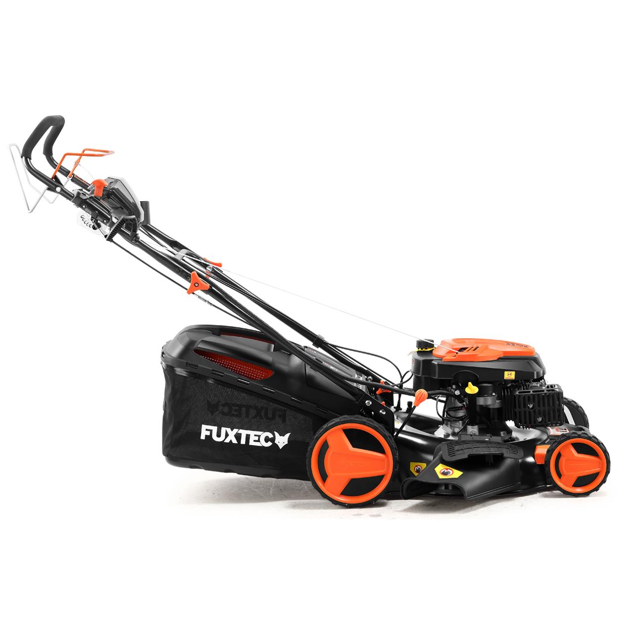 FUXTEC Grasmaaier Benzine - E-Start - 51cm - Zelfrijdend / Zelftrekkend / Achterwielaandrijving - Mulchfunctie - Opvangbak 60L - FX-RM5196eS-PRO