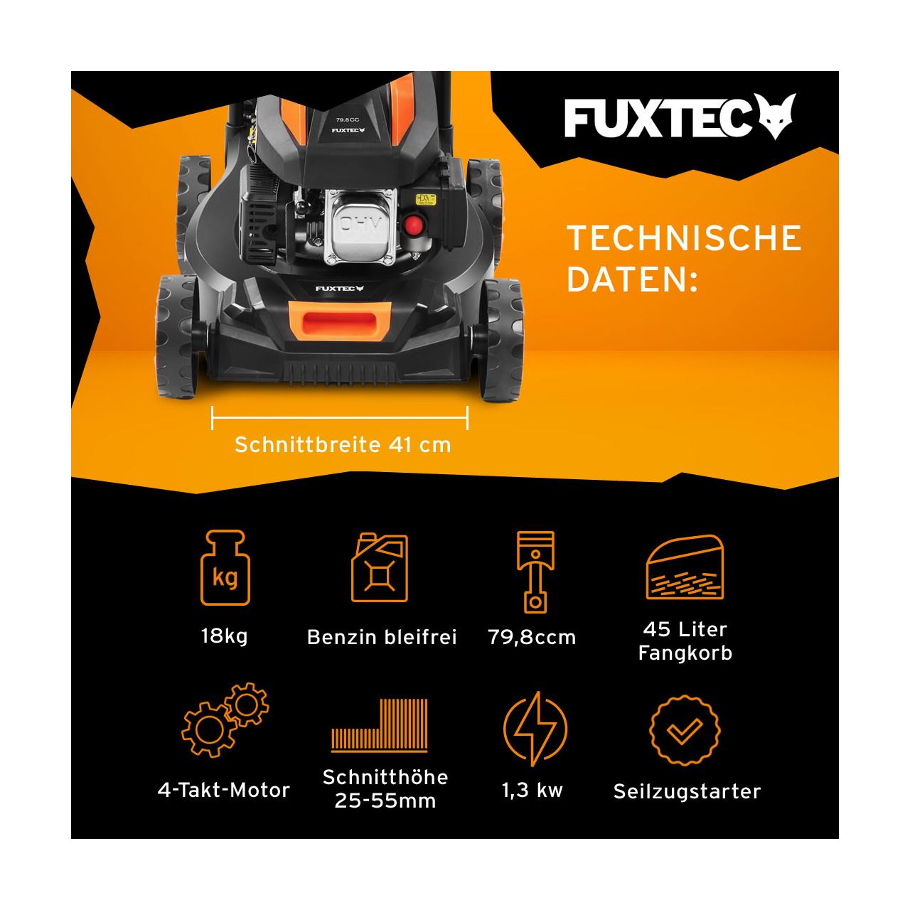 FUXTEC Grasmaaier benzine - 41cm - 80cc - Duwmaaier - Opvangbak 45L - FX-RM4180