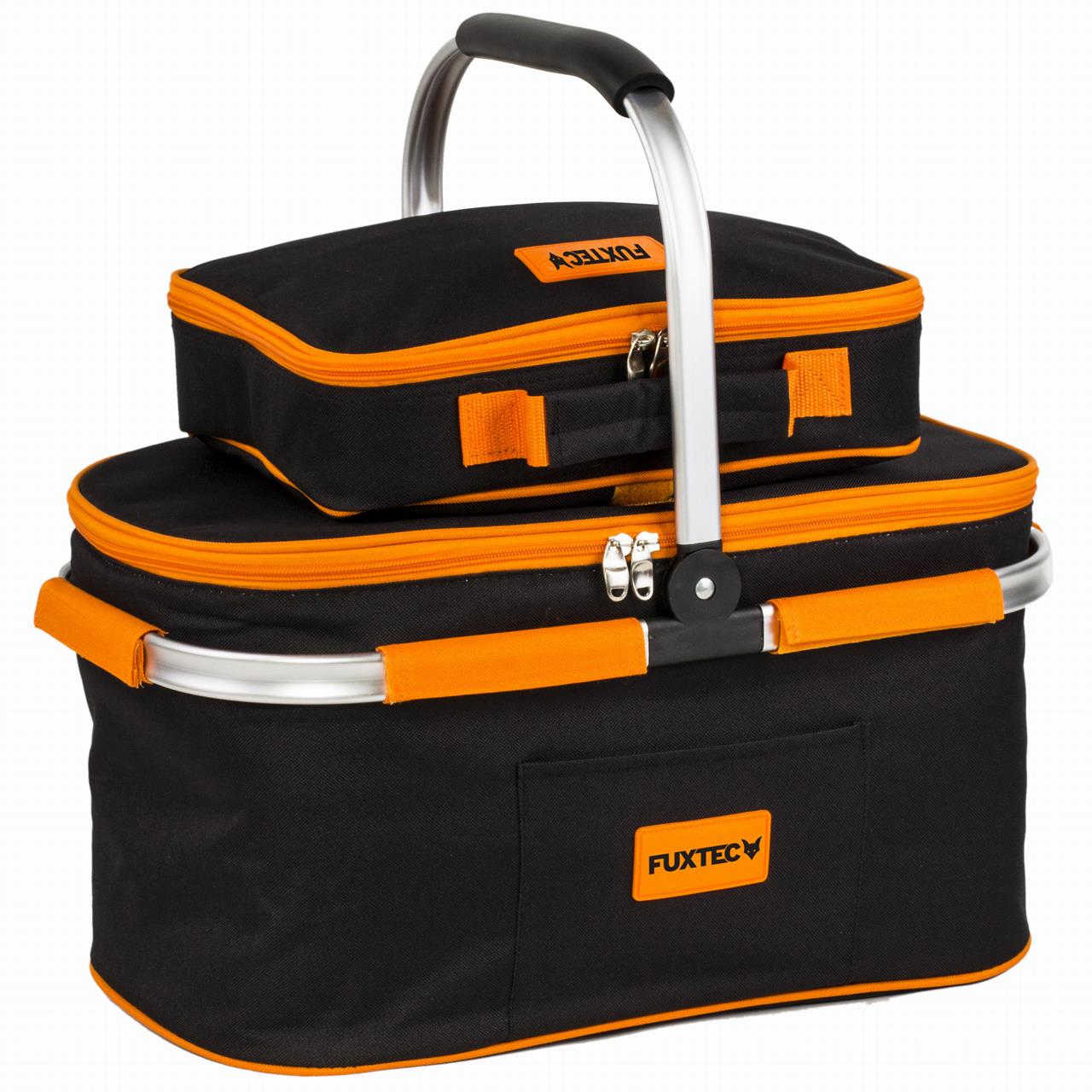 FUXTEC Picknickmand "Familie" - Set voor 4 personen - incl. tas met bestek, borden, wijnglazen, servetten, peper en zoutstel, snijplank, flesopener en kaasmes - FX-KF1000